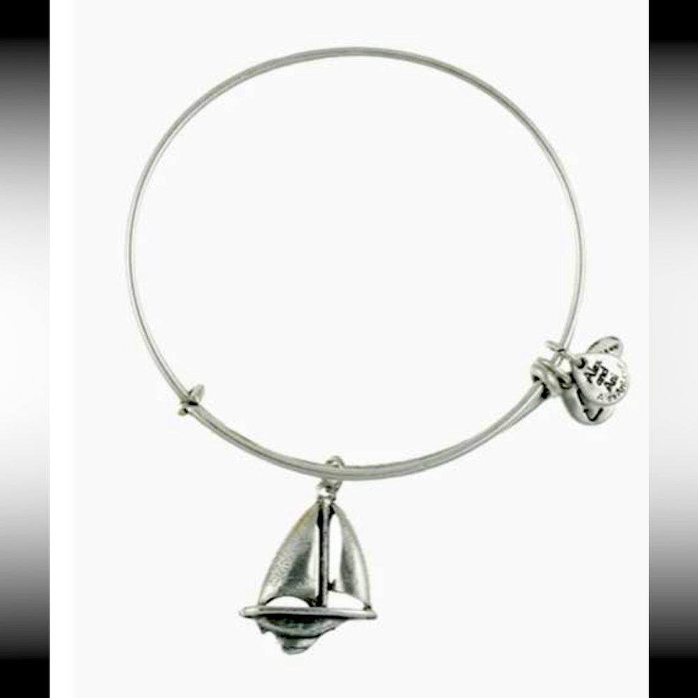 ALEX & ANI Sailboat charm adjustable silver bangle bracelet